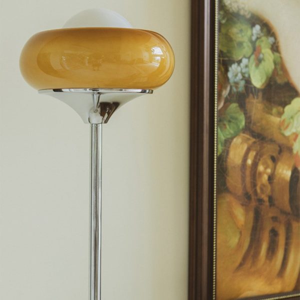 Contemporary Creative Metal & Glass Egg Tart-Shape 1-Light Standing Floor Lamp For Bedroom & Living Room - Image 5