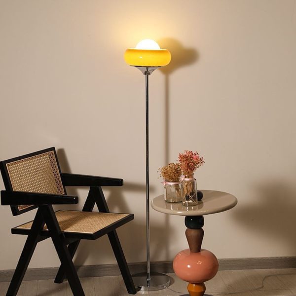 Contemporary Creative Metal & Glass Egg Tart-Shape 1-Light Standing Floor Lamp For Bedroom & Living Room - Image 2