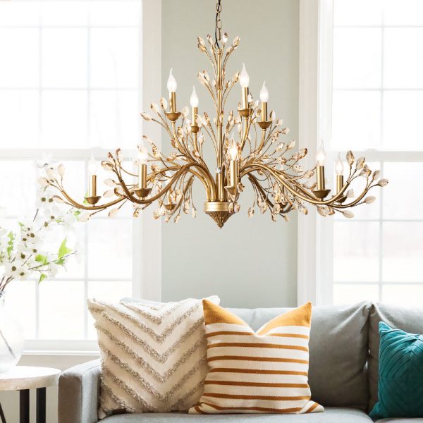 Traditional French Iron & Crystal Branch-Shape 6/9/12-Light Chandelier For Living Room & Bedroom - Image 18
