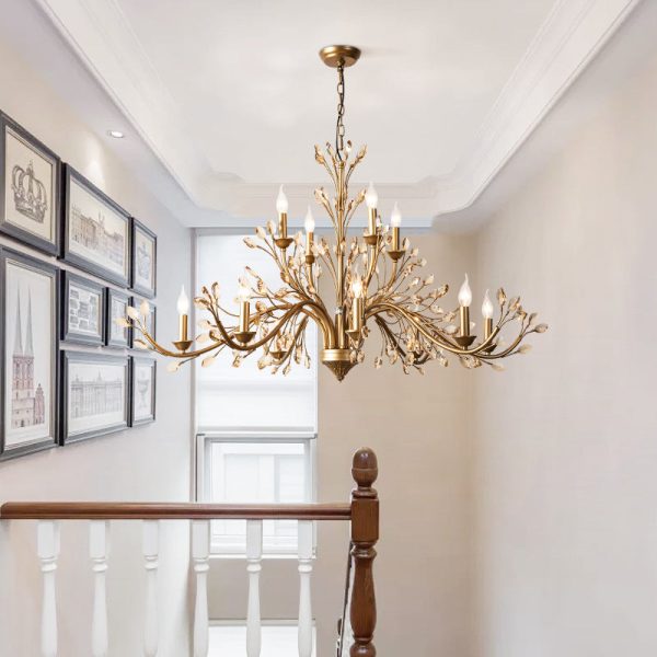 Traditional French Iron & Crystal Branch-Shape 6/9/12-Light Chandelier For Living Room & Bedroom - Image 3