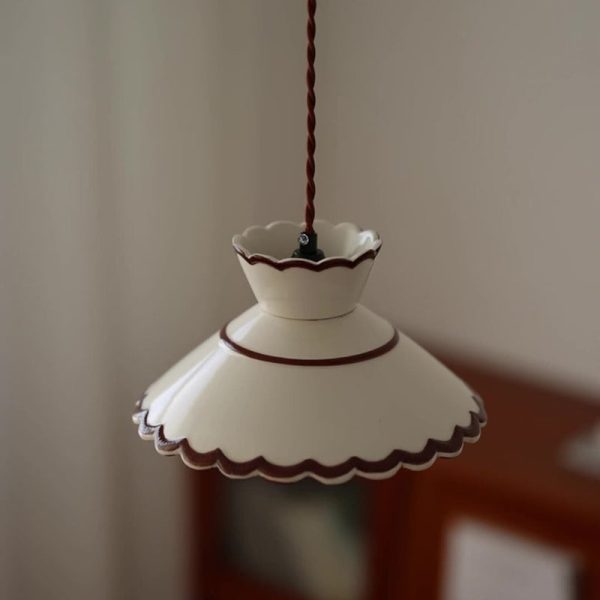 Traditional French Ceramic & Iron Cone Shaped 1-Light Pendant Light For Bedroom & Living Room - Image 10