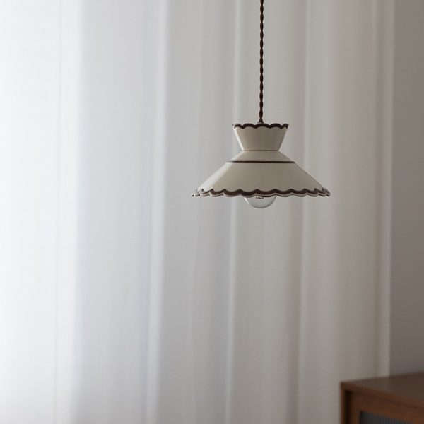 Traditional French Ceramic & Iron Cone Shaped 1-Light Pendant Light For Bedroom & Living Room - Image 11