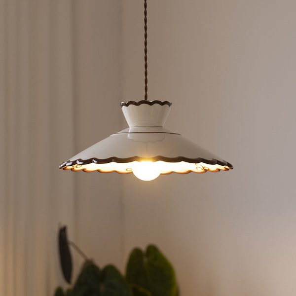 Traditional French Ceramic & Iron Cone Shaped 1-Light Pendant Light For Bedroom & Living Room - Image 2
