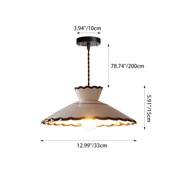 Traditional French Ceramic & Iron Cone Shaped 1-Light Pendant Light For Bedroom & Living Room - Image 5