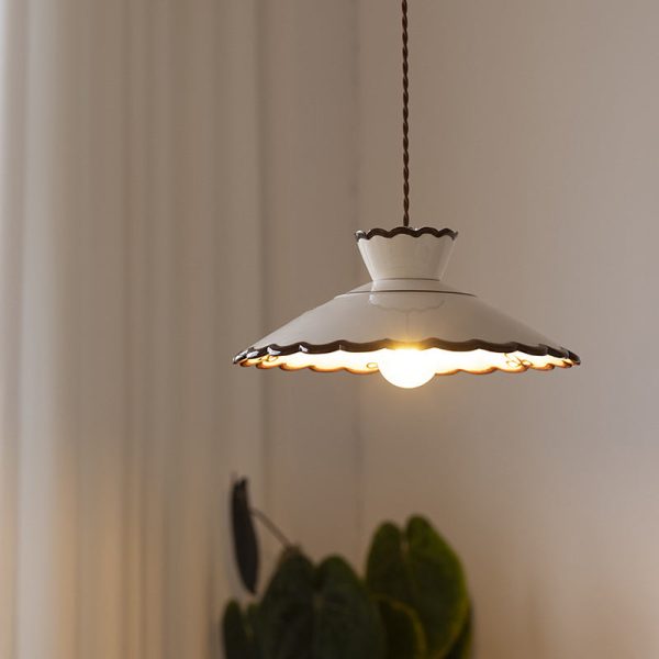 Traditional French Ceramic & Iron Cone Shaped 1-Light Pendant Light For Bedroom & Living Room - Image 9