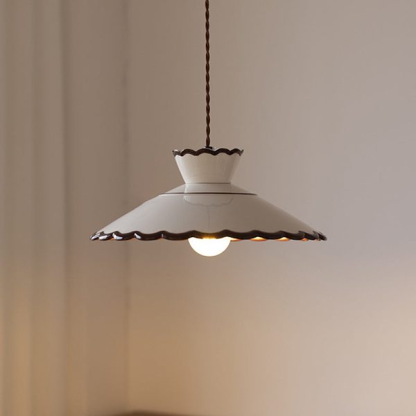 Traditional French Ceramic & Iron Cone Shaped 1-Light Pendant Light For Bedroom & Living Room - Image 12