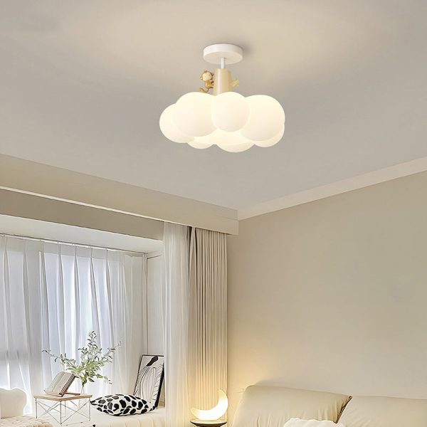 Contemporary Creative Iron & PE Cloud-Shaped LED Semi-Flush Mount Ceiling Light For Bedroom & Living Room - Image 16