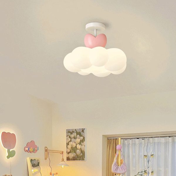 Contemporary Creative Iron & PE Cloud-Shaped LED Semi-Flush Mount Ceiling Light For Bedroom & Living Room - Image 2