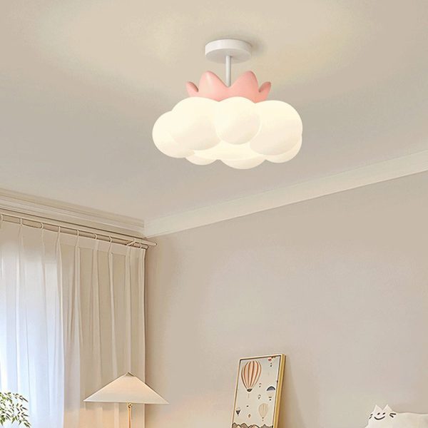 Contemporary Creative Iron & PE Cloud-Shaped LED Semi-Flush Mount Ceiling Light For Bedroom & Living Room - Image 13