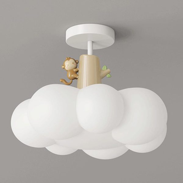 Contemporary Creative Iron & PE Cloud-Shaped LED Semi-Flush Mount Ceiling Light For Bedroom & Living Room - Image 8