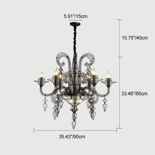 Traditional Vintage Carbon Steel Curved Round 9/12-Light Chandelier For Living Room, Bedroom - Image 4