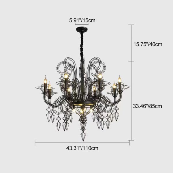 Traditional Vintage Carbon Steel Curved Round 9/12-Light Chandelier For Living Room, Bedroom - Image 5