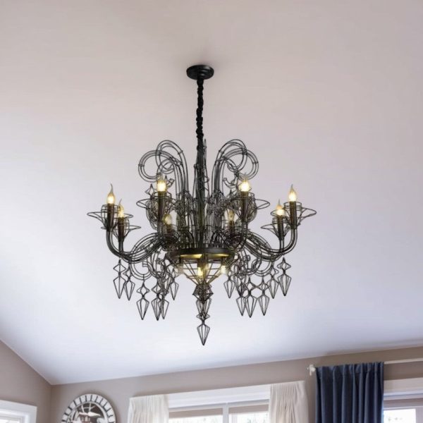 Traditional Vintage Carbon Steel Curved Round 9/12-Light Chandelier For Living Room, Bedroom - Image 12