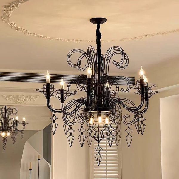 Traditional Vintage Carbon Steel Curved Round 9/12-Light Chandelier For Living Room, Bedroom