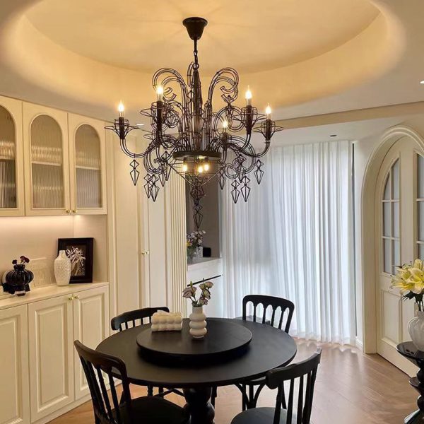 Traditional Vintage Carbon Steel Curved Round 9/12-Light Chandelier For Living Room, Bedroom - Image 2