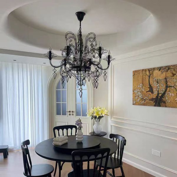 Traditional Vintage Carbon Steel Curved Round 9/12-Light Chandelier For Living Room, Bedroom - Image 7