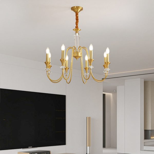 Traditional French Brass & Crystal Branch Curve 3/5/6/8/10/12-Light Chandelier For Living Room, Bedroom