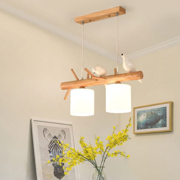Contemporary Creative Wood & Glass Linear Cylindrical Shades 2/3-Light Chandelier For Dining Room, Bedroom & Living Room