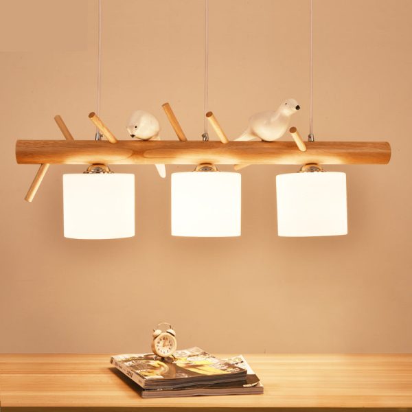 Contemporary Creative Wood & Glass Linear Cylindrical Shades 2/3-Light Chandelier For Dining Room, Bedroom & Living Room - Image 10