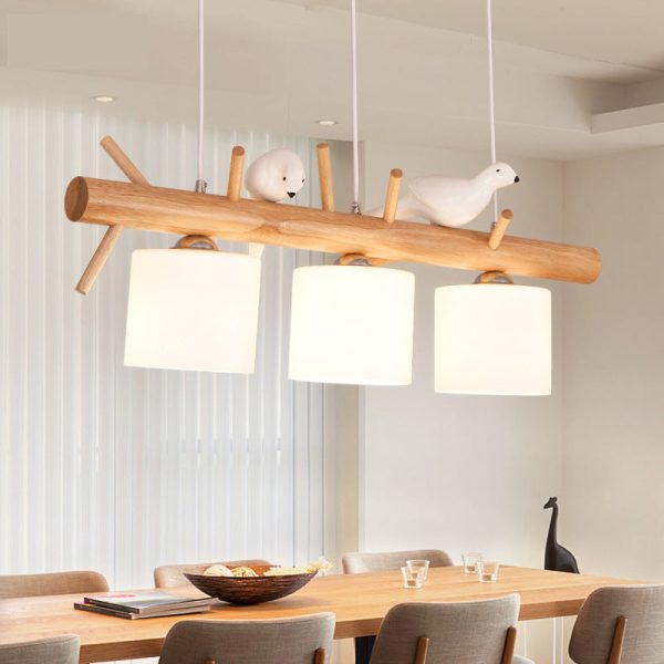 Contemporary Creative Wood & Glass Linear Cylindrical Shades 2/3-Light Chandelier For Dining Room, Bedroom & Living Room - Image 12