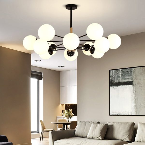 Contemporary Nordic Metal, Wood & Glass Round 6/8/10/12-Light Chandelier For Bedroom & Living Room