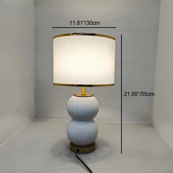 Contemporary Nordic Ceramic Metal Fabric Gourd-Shaped 1-Light Table Lamp For Bedroom & Living Room - Image 4