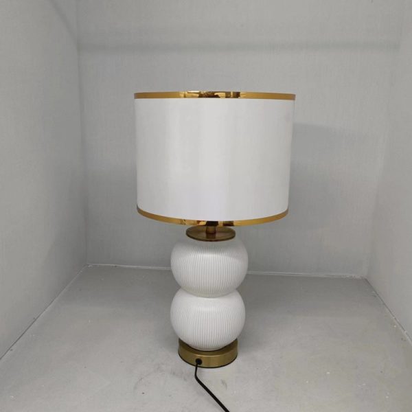 Contemporary Nordic Ceramic Metal Fabric Gourd-Shaped 1-Light Table Lamp For Bedroom & Living Room - Image 3