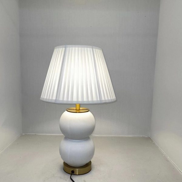 Contemporary Nordic Ceramic Metal Fabric Gourd-Shaped 1-Light Table Lamp For Bedroom & Living Room - Image 8