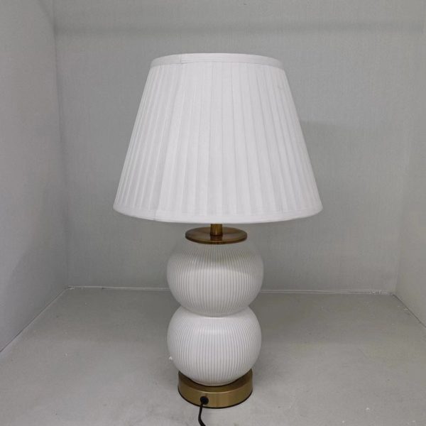 Contemporary Nordic Ceramic Metal Fabric Gourd-Shaped 1-Light Table Lamp For Bedroom & Living Room - Image 7