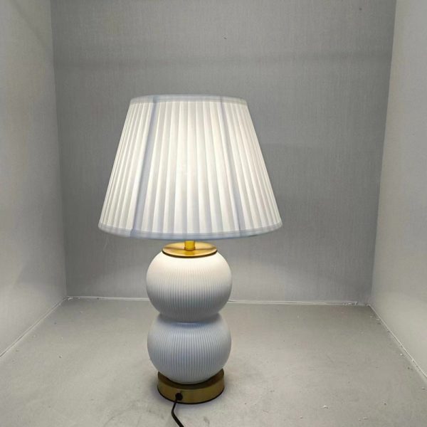Contemporary Nordic Ceramic Metal Fabric Gourd-Shaped 1-Light Table Lamp For Bedroom & Living Room - Image 2