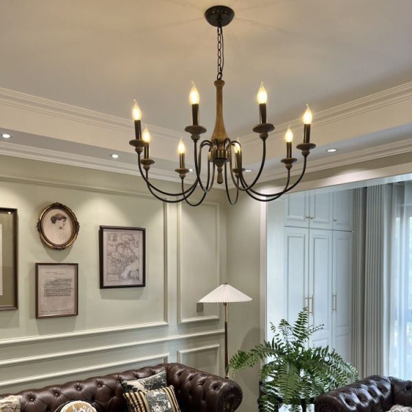 Traditional Rustic Metal Wood Candelabra 6/8/12-Light Chandelier For Living Room & Bedroom - Image 2