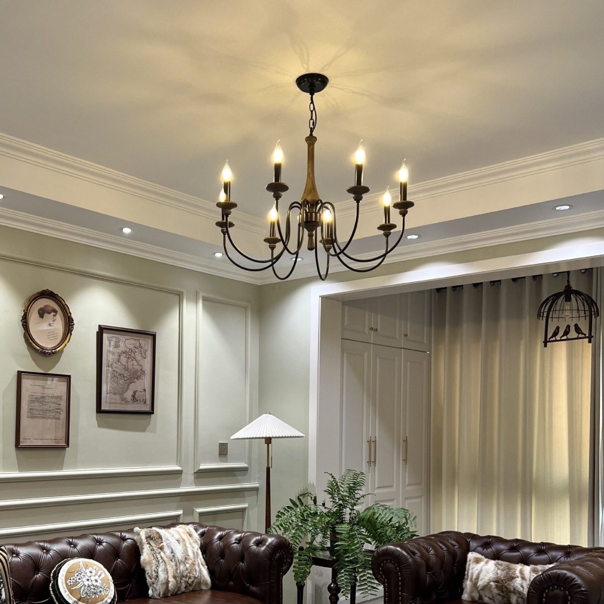 Traditional Rustic Metal Wood Candelabra 6/8/12-Light Chandelier For Living Room & Bedroom - Image 14