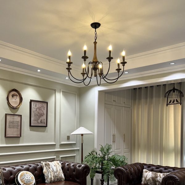 Traditional Rustic Metal Wood Candelabra 6/8/12-Light Chandelier For Living Room & Bedroom - Image 14