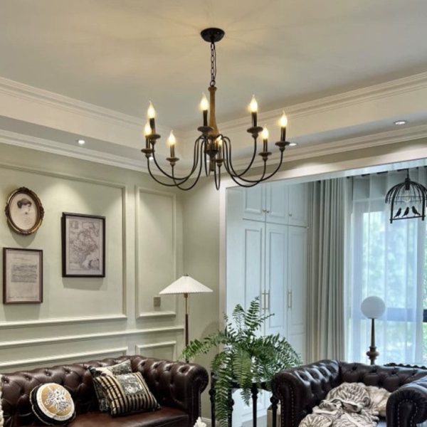 Traditional Rustic Metal Wood Candelabra 6/8/12-Light Chandelier For Living Room & Bedroom - Image 10