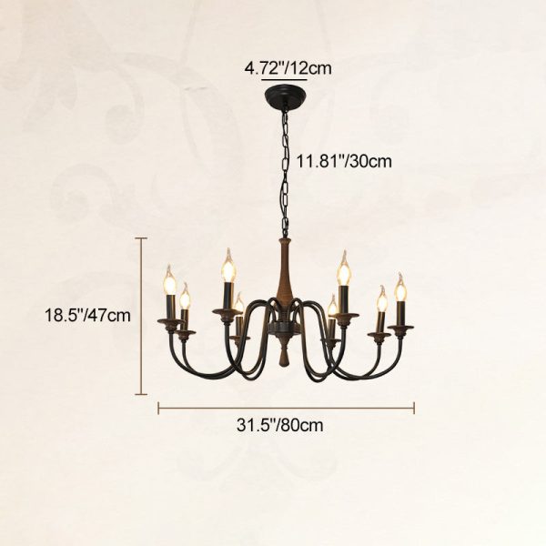 Traditional Rustic Metal Wood Candelabra 6/8/12-Light Chandelier For Living Room & Bedroom - Image 5