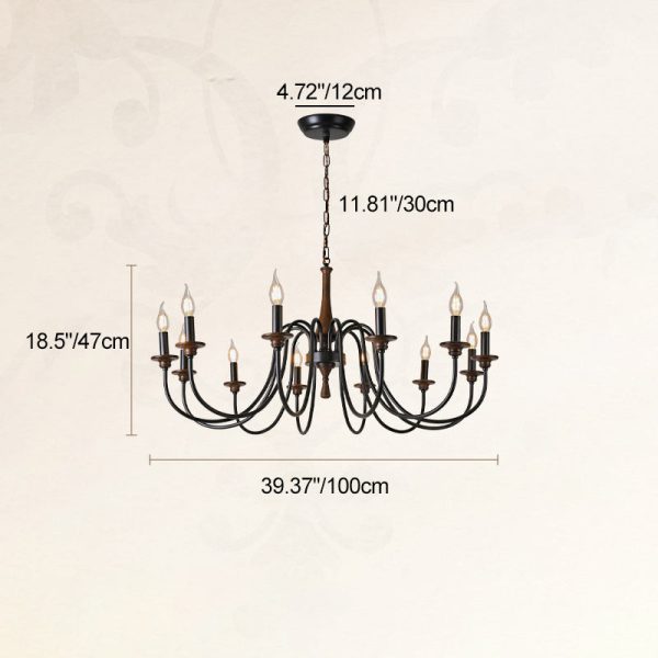 Traditional Rustic Metal Wood Candelabra 6/8/12-Light Chandelier For Living Room & Bedroom - Image 6