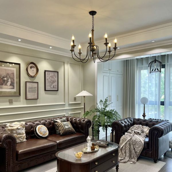 Traditional Rustic Metal Wood Candelabra 6/8/12-Light Chandelier For Living Room & Bedroom