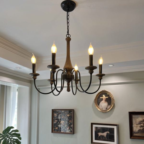Traditional Rustic Metal Wood Candelabra 6/8/12-Light Chandelier For Living Room & Bedroom - Image 15