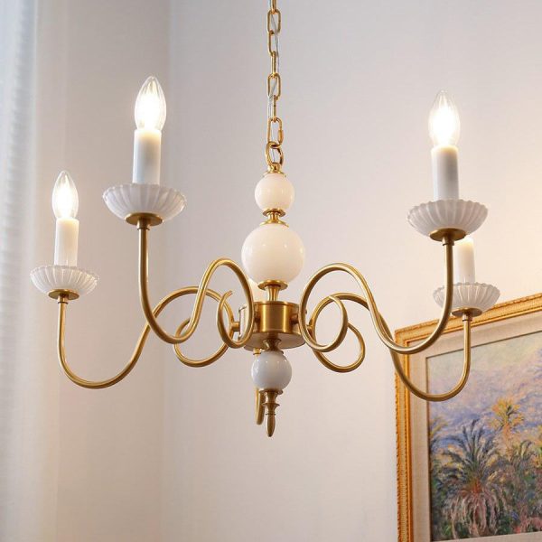 Traditional French Brass & Glass Candle Round 3/5-Light Chandelier For Bedroom & Living Room - Image 21