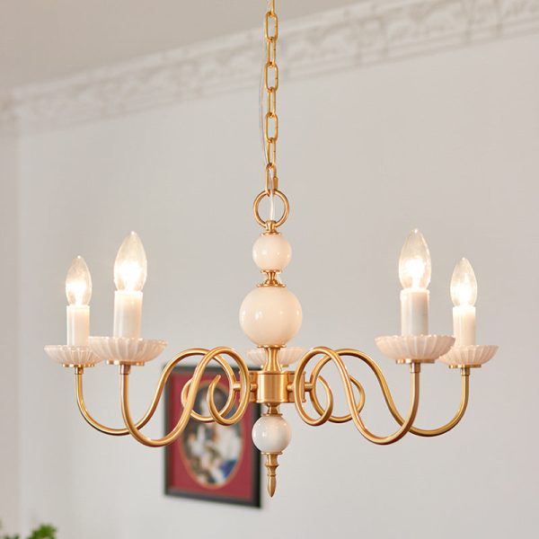 Traditional French Brass & Glass Candle Round 3/5-Light Chandelier For Bedroom & Living Room - Image 18