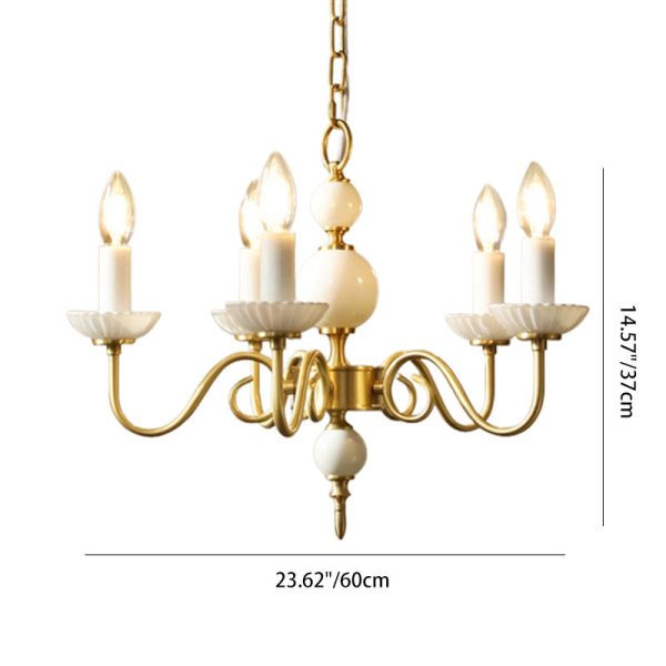 Traditional French Brass & Glass Candle Round 3/5-Light Chandelier For Bedroom & Living Room - Image 5