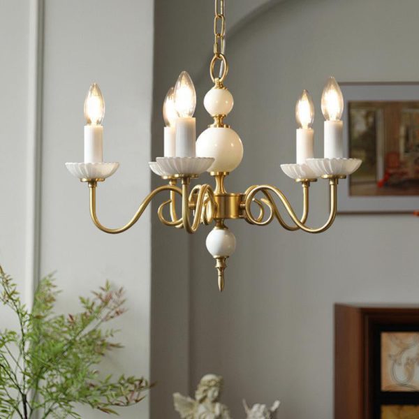 Traditional French Brass & Glass Candle Round 3/5-Light Chandelier For Bedroom & Living Room - Image 3