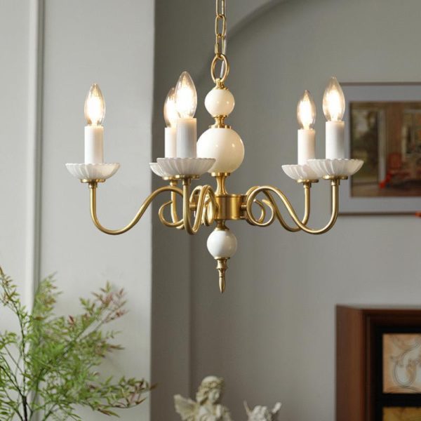 Traditional French Brass & Glass Candle Round 3/5-Light Chandelier For Bedroom & Living Room - Image 20