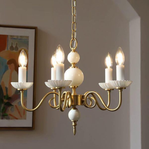 Traditional French Brass & Glass Candle Round 3/5-Light Chandelier For Bedroom & Living Room - Image 17