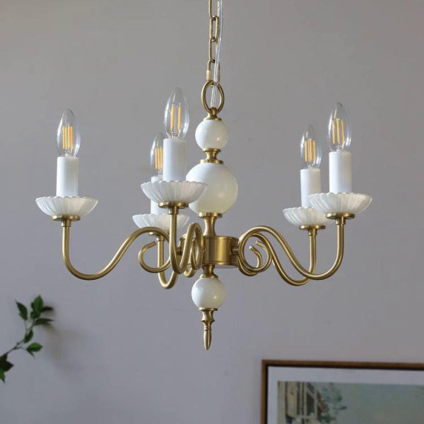 Traditional French Brass & Glass Candle Round 3/5-Light Chandelier For Bedroom & Living Room - Image 14