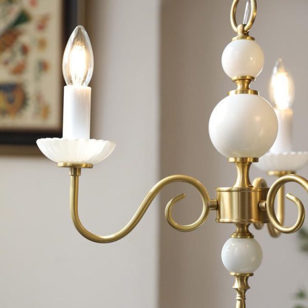 Traditional French Brass & Glass Candle Round 3/5-Light Chandelier For Bedroom & Living Room - Image 9