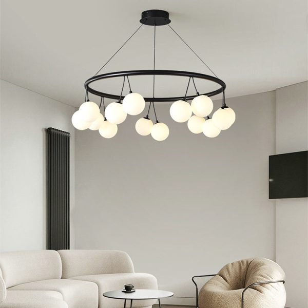 Contemporary Nordic Iron Glass Ring Linear Globe 8/10/14-Light Chandelier For Dining Room Bedroom Living Room - Image 2