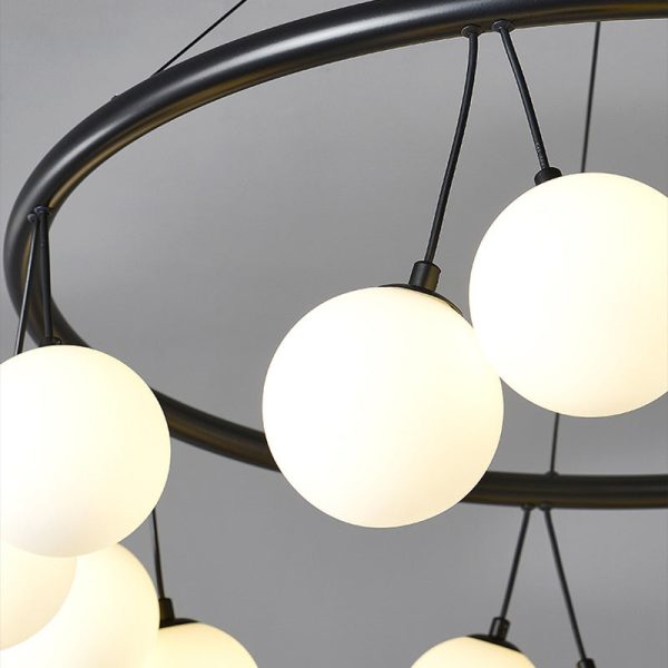 Contemporary Nordic Iron Glass Ring Linear Globe 8/10/14-Light Chandelier For Dining Room Bedroom Living Room - Image 7