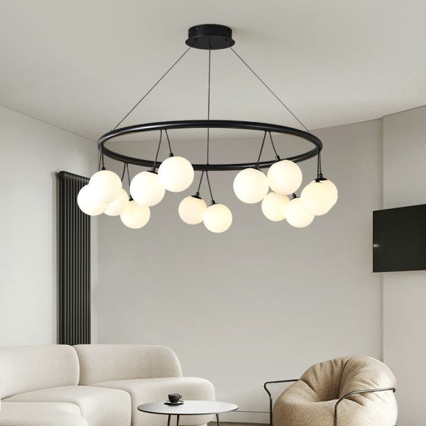 Contemporary Nordic Iron Glass Ring Linear Globe 8/10/14-Light Chandelier For Dining Room Bedroom Living Room - Image 18
