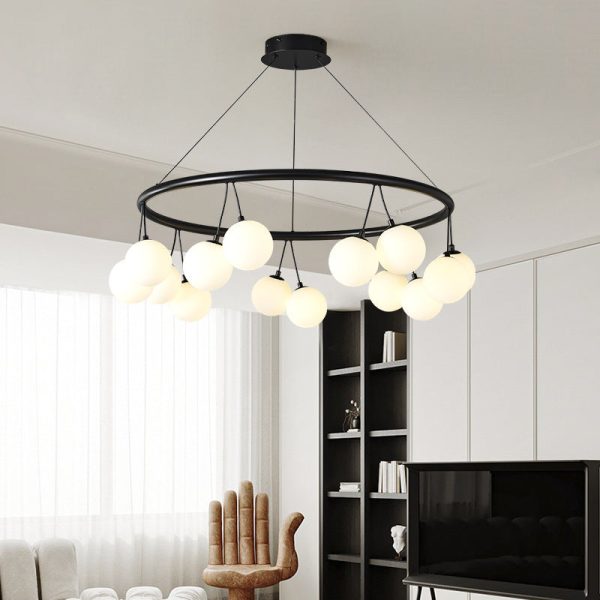Contemporary Nordic Iron Glass Ring Linear Globe 8/10/14-Light Chandelier For Dining Room Bedroom Living Room - Image 20